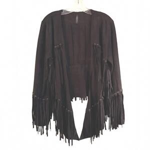 VOICE OF CALIFORNIA Fringe Faux Suede Boho Sz M Black Cardigan Whimsigoth Biker